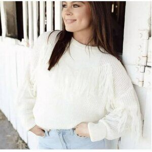Anthropologie bishop + young Fringe Boho Western Ivory Sweater Medium NEW